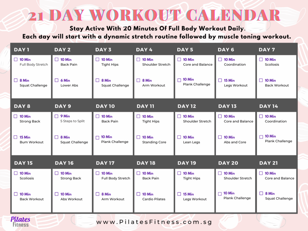 21 Day Full Body Workout Calendar FREE Mat Pilates Online