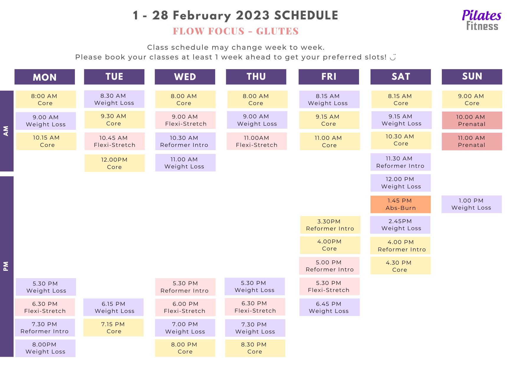 pilates reformer singapore class schedule february2023