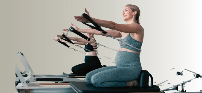 Pregnant woman doing gentle stretching exercise in second trimester